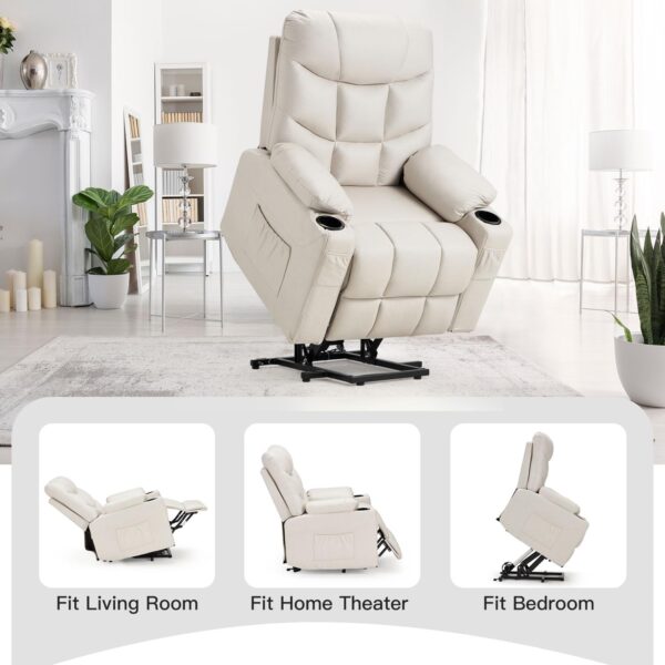 Esright Power Lift Recliner for Elderly, Electric Lift Chair with Heated Vibration Massage,Heavy Duty Electric Recliner with Side Pockets, USB Charge Port & Cup Holders, Cream Beige - Image 5