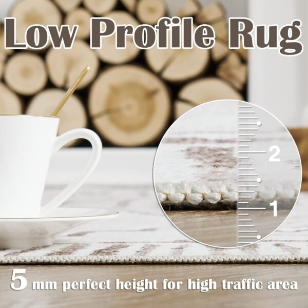 jinchan Moroccan Area Rug 6x9 - Washable Rug Low Pile Bedroom Large Rug Ultra-Thin Faux Wool Non-Slip Modern Geometric Soft Accent Rug Indoor Carpet for Living Room Kitchen Dining Room Farmhouse Taupe - Image 4