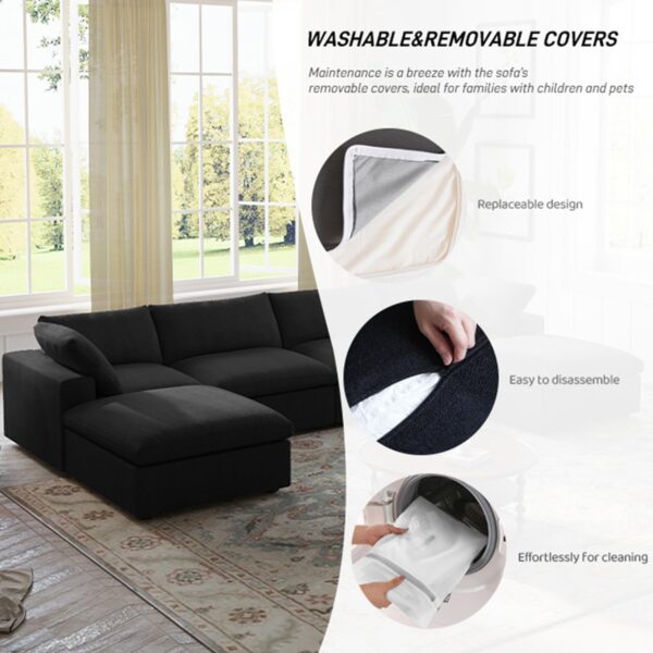 Cloud Modular Sectional Sofa Couch,120.45" V Shaped Convertible Couches with Corner Sofa for Living Room,Minimalist Deep Sofa Couches,Sofa Covers Washable&Replaceable(Black) - Image 4