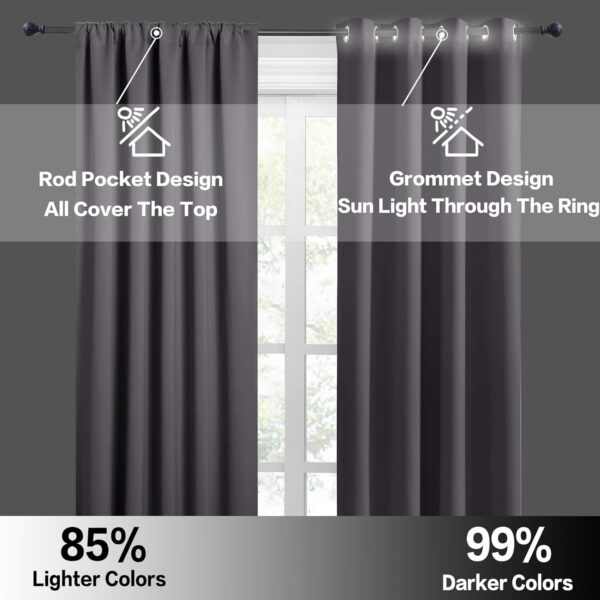 RYB HOME Blackout Curtains for Bathroom - Solid Light Block Blinds Privacy Light Block Drapes for Kitchen Cabinet Kids Nursery Bedroom Laundry Cafe Window Decor, W 29 x L 36, Grey, 1 Pair - Image 5