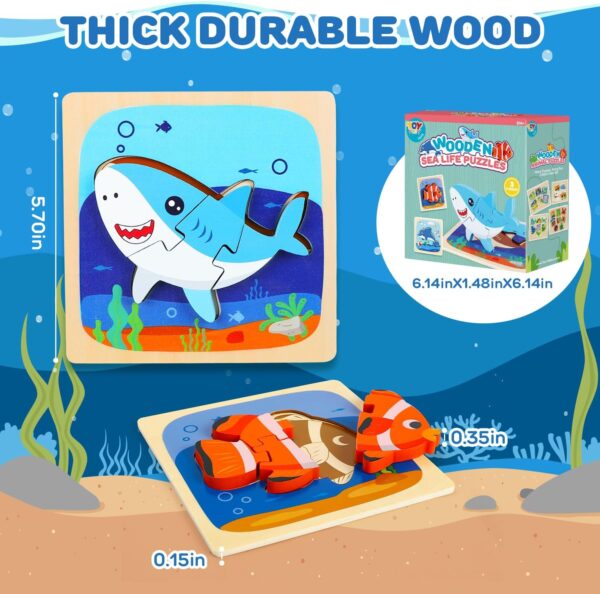 TOY Life 4 Piece Toddler Puzzles Ages 2-4, Wooden Sea Animal Puzzle for Toddlers 1-3, Montessori Toys for 1 2 3 Year Old Baby Boys Girls, STEM Learning Preschool Toys for Kids - Image 4