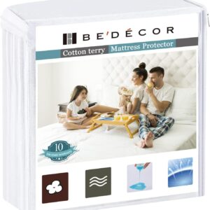 Bedecor Queen Mattress Protector Waterproof Cotton Mattress Cover Pee Proof Liquid Proof Pet Incontinence Elderly Essentials Bed Cover Fitted Sheet Deep Pocket for 9-18 inch Mattress
