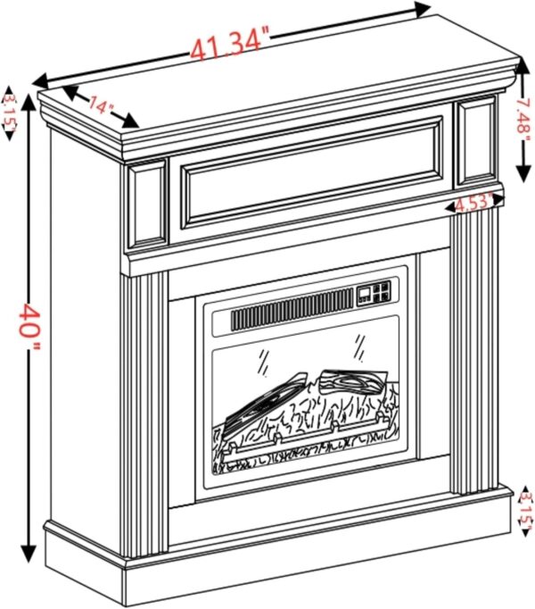 Electric Fireplace with Mantel, Portable Freestanding Wood Stove Heater, 23'' Electric Fireplace Insert,1400W Realistic 3D Flame Stacked Stone Surround, Remote Control (White, 41.34''W 40''H 14''D) - Image 6