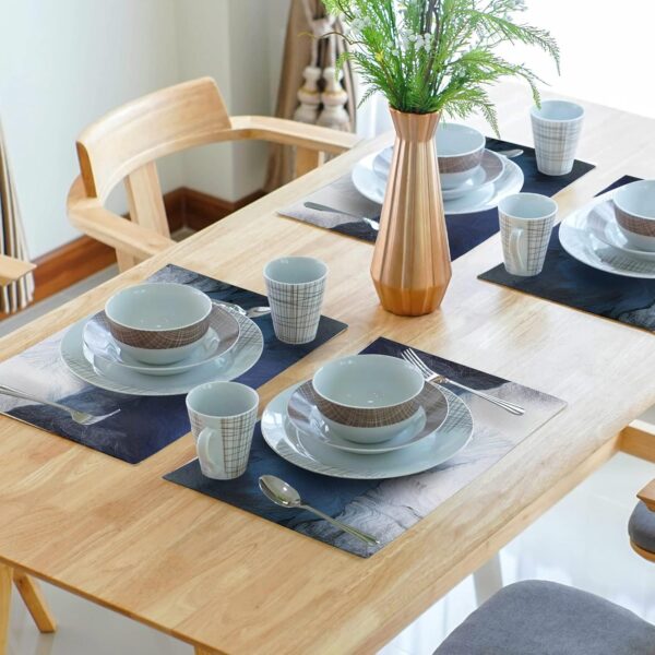 Black Blue Grey White Placemats Set of 4 Modern Art Abstract Coffee Plate Mat Washable Heat Resistant Linen Place Mats Royal Gray Dinner Placemat Indoor for Dining Table Kitchen Accessories Decor - Image 7