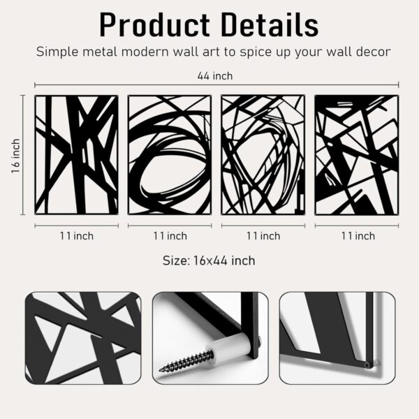 Black Abstract Wall Art, Metal Art Wall Decor, Modern Large Wall Art, 3D Abstract Wall Sculptures for Bedroom Bathroom Living Room (4 Pack, 16 x 11 in) - Image 5