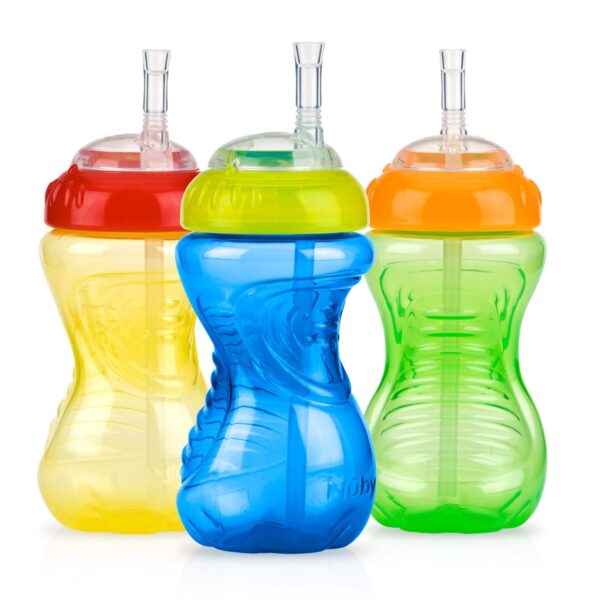 Nuby No-Spill Sippy Cup with Flex Straw - (3-Pack) 10-Ounce Bottles - Sippy Cups for Toddlers 12+ Months - Neutral Color Training Cups for Toddlers - Image 5