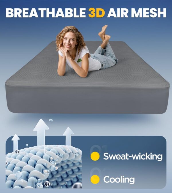 100% Waterproof Queen Mattress Protector with High Resistance to Liquid, Breathable 3D Air Mattress Protector, Ultra Soft Cooling Mattress Cover Hypoallergenic Quiet Bed Cover Fits 6"-21"(Gray) - Image 5