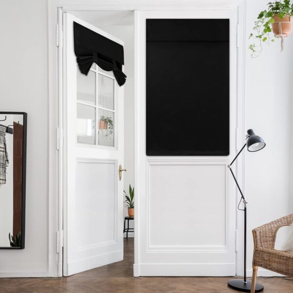 HOMEIDEAS French Privacy Door Curtains for Door Window, French Door Blinds for Glass Door, Thermal Insulated Tie Up Shade Door Window Covering for Bedroom, Black, W26 X L40, 1 Panel