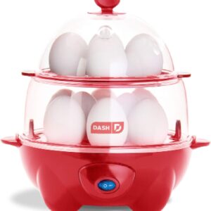 DASH Deluxe Rapid Egg Cooker for Hard Boiled, Poached, Scrambled Eggs, Omelets, Steamed Vegetables, Dumplings & More, 12 capacity, with Auto Shut Off Feature - Red
