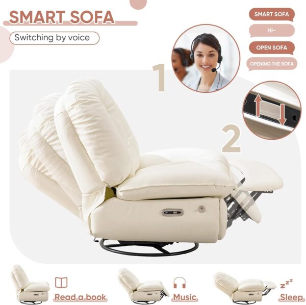 Oversized Electric Recliner Chair, 360 Swivel Rocking Glider Rocker for Adults Modern Ergonomic Lounge for Living Room Phone Stand& Smart Theater Seating (Beige, Silicone Leather) - Image 6