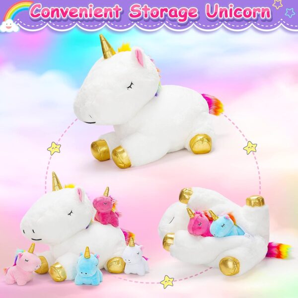 KMUYSL Toys for Girls Ages 3 4 5 6 7 8+ Years - Unicorn Mommy Stuffed Animal with 4 Baby Unicorns in Her Tummy, Soft Unicorn Plush Toys Set, Christmas Birthday Gifts for Baby, Toddler, Kids - Image 2