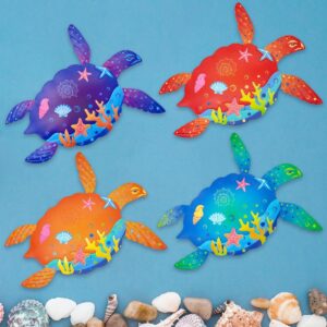 Oraytteo Sea Turtle Wall Decor- 4 Pack Metal Turtle Outdoor Wall Decor, Barthroom Fence Pool Patio Yard Decorations, Gifts for Mom Dad Friends