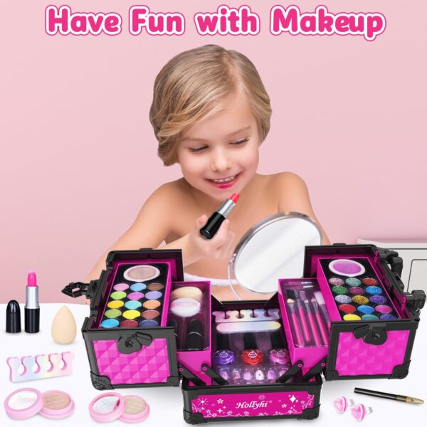 Hollyhi 59 Pcs Kids Makeup Kit for Girl, Washable Play Makeup Toys Set for Dress Up, Pretend Beauty Vanity Set with Cosmetic Case Birthday Toys for Girls 3 4 5 6 7 8 9 10 11 12 Year Old Kids Toddlers - Image 7