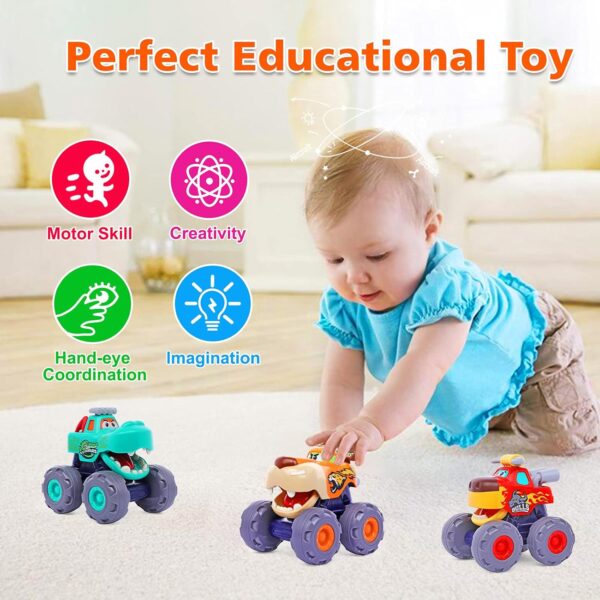 Toy Cars for 1 Year Old Boy Gifts Monster Trucks Boys Toys for 1 2 3 Year Old Boys Girls Kids Toddler Car Toy Trucks Baby Boy Toys 12-18 Months Pull Back Cars for Toddlers 1-3 Birthday Xmas Gift - Image 4