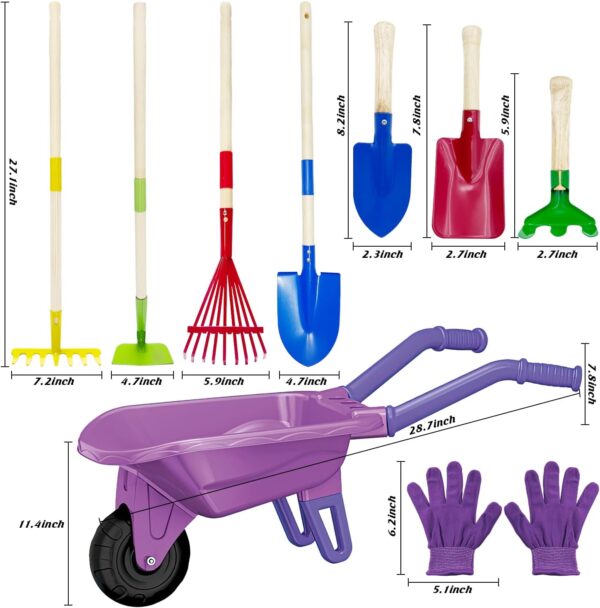 Kids Gardening Tools Outdoor Toys Set Backyard Play with Wheelbarrow Educational STEM Learning Pretend Toys Outdoor Indoor for Toddlers Kids Boys Girls (Purple) - Image 2