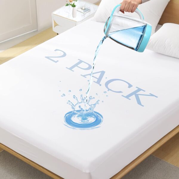 2 Pack Twin Size Premium Waterproof Mattress Protector, Soft Breathable Mattress Pad Cover, Noiseless Waterproof Bed Cover - Stretch to 21" Fitted Deep Pocket Mattress Protection Cover