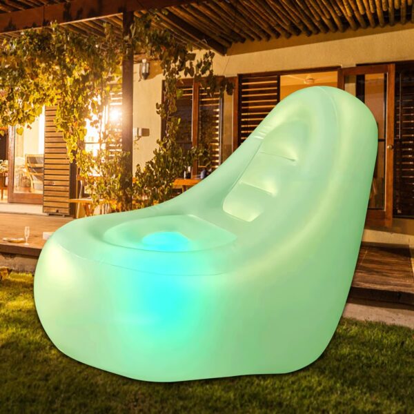 LED Light Air Sofa with Ottoman, Indoor/Outdoor LED Inflatable Chair, Big Size Brow Up Illuminated Sofa, Lazy Couch with LED Lights and Ottoman for Party, Yard, Indoor Rooms - Image 2