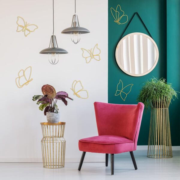Hotop 6 Pieces Metal Butterfly Wall Decor Metal Wall Art Heart Hanging Decorations Wire Flowers Decor Wall Decals for Kitchen Bathroom Indoor Outdoor Wedding Birthday Party (Gold,Butterfly) - Image 4