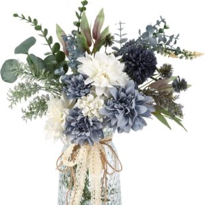CEWOR Faux Flowers in Vase, Artificial Silk Flowers with Vase, Artificial Floral Table Centerpieces Decor for Farmhouse Coffee Table Living Room Bathroom Plant Decor