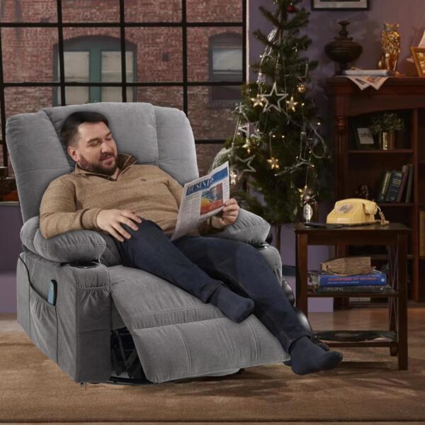 Massage Rocker Recliner Chair with Heat, Overstuffed Recliners Oversized Lounge Chairs for Adults, Fabric Manual Reclining Home Theater Recliner with Cup Holders,USB Charge Port,Grey - Image 2