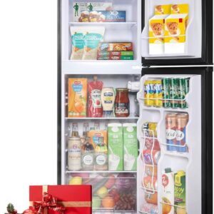 WANAI Double Door Small Refrigerator with Freezer, 4.5 Cu.Ft Large Size Fridge with 7 Level Adjustable Thermostat & Removable Shelves, Mini Refrigerator for Kitchen Apartment and Office, Black