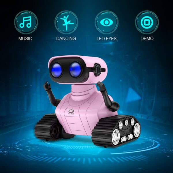 ALLCELE Girls Robot Toy, Rechargeable RC Robot for Kids, Remote Control Toy with Music and LED Eyes, Gift for Children Age 3 Years and Up - Pink - Image 2