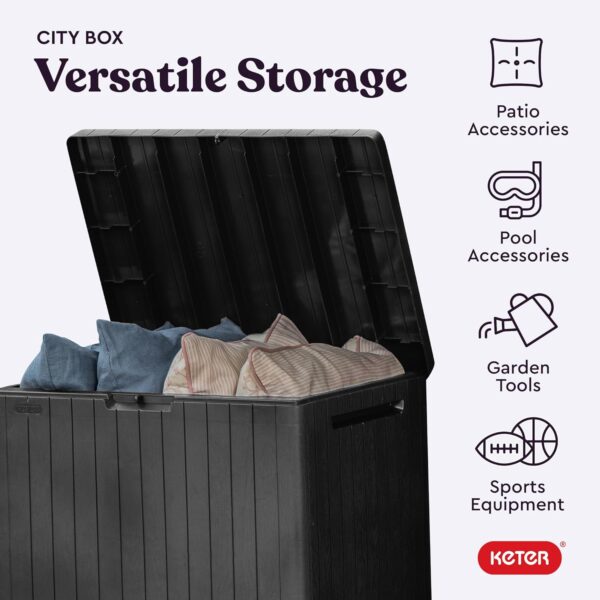 Keter City 30 Gallon Resin Outdoor Storage Box and Patio Furniture Side Table for Pool and Garden Accessories, Dark Grey - Image 4