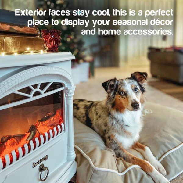 Hamilton Indoor Compact Freestanding Electric Fireplace Space Heater - Realistic 3-D Wood Burning Flame (Winter White) - Image 6