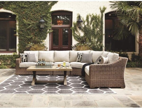 Signature Design Ashley Beachcroft Outdoor Left & Right Arm Facing Wicker Patio Loveseats, Brown & Beige - Image 6