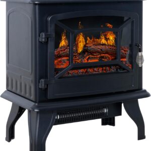 Electric Fireplace Stove, 17 inch Freestanding Infrared Electric Fireplace Heater with 3D Realistic Flame, 1400W Fast Heating for Office Living Room Bedroom, Black