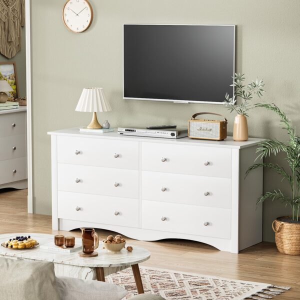 Shahoo Dresser for Bedroom with 6 Drawers Wide Chest Storage Organizer and TV Stand for Living Room, Closet, Hallway, Dormitory,White - Image 3