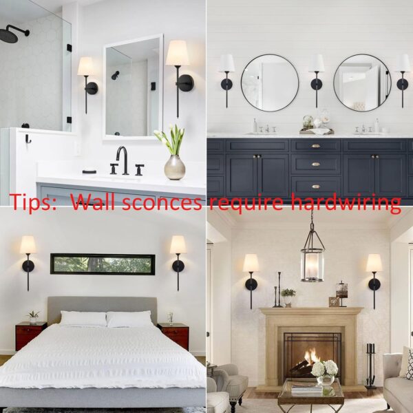 Wall Sconces Sets of 2, Retro Industrial Wall Lamps, Bathroom Vanity Sconces Wall Lighting with White Fabric Shade, Suitable for Bedroom Living Room Corridor Kitchen - Image 5
