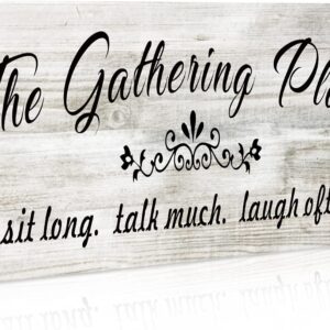 Jetec The Gathering Place Wooden Sign Rustic Farmhouse Home Decor Sign Kitchen Wall Sign Wooden Family Sign Wall Art Decor Sign for Dining Room Home Decor (White)