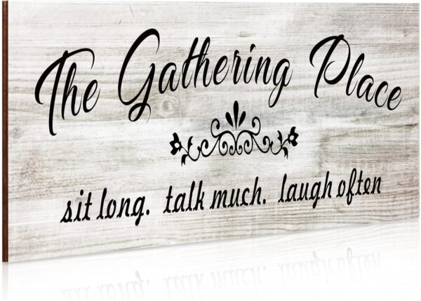 Jetec The Gathering Place Wooden Sign Rustic Farmhouse Home Decor Sign Kitchen Wall Sign Wooden Family Sign Wall Art Decor Sign for Dining Room Home Decor (White)