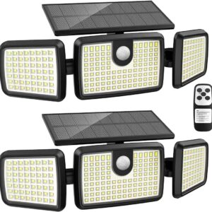 Solar Lights Outdoor, Quick Charge Solar Motion Deck Lights Outdoor for Deck with 2500LM 232 LEDs High Brightness, Larger Built-in Tempered Glass Solar Panel, Sensitive PIR Motion Inductor (2-Pack)