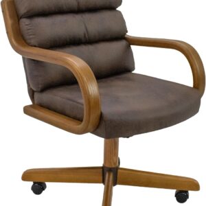 Chromcraft Douglas 6 Set Casual Dining Chairs Classic Swivel Tilt Dinning Chairs with Casters, Wooden Arm Metal Pedestal Base Chairs with Rolling Wheels for Kitchen & Dining Room