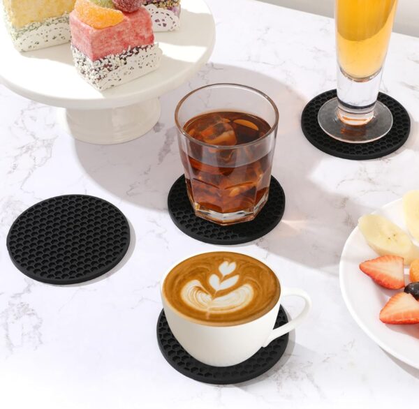 Coasters Set of 6 with Holder,Coasters for Drinks,Coffee Table Decor Coaster,Suitable for Kinds Cups,Anti-Slip,Non-Stick,Silicone Cup Coaster and Living Room Decor (6 Pcs, Black) - Image 3