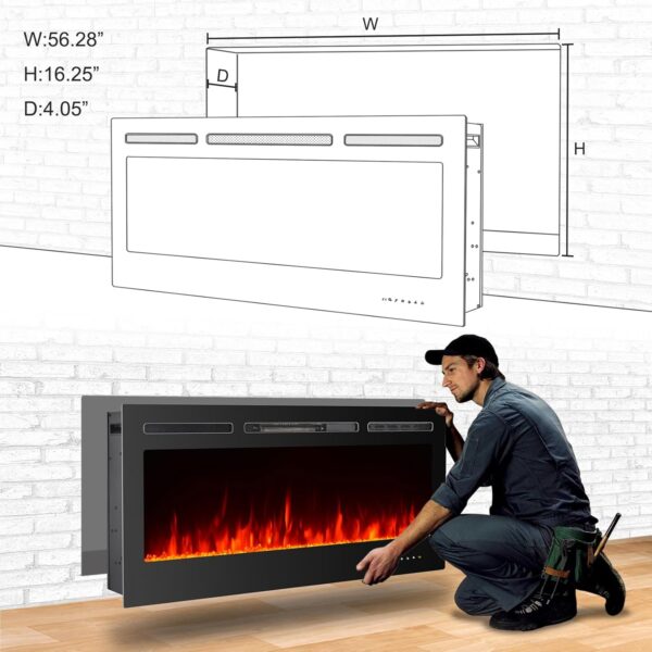CharaVector Electric Fireplaces-60 Inch-Recessed and Wall Mounted Fireplace- Insert Heater LED Fire Place-Remote Control & Touch Screen,1-12 Hours Timer, 12 Color Flame and Log Color - Image 7