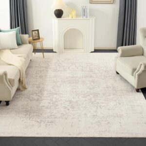Washable Area Rug for Living Room - 8x10 Stain Resistant Ultra Thin Bedroom Rugs with Non Slip Rubber Backing - Indoor Floor Carpet for Dining Room Home Office Dorm (Grey/White, 8x10 Feet)