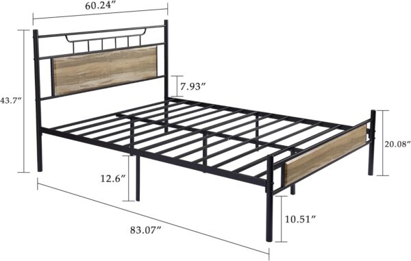 VECELO Queen Size Bed Frames with Wood Headboard,Strong Metal Slats Support for Platform,No Box Spring Needed,Easy Assembly,Slate Grey - Image 2