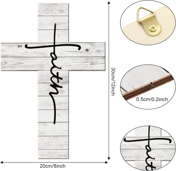 Jetec 3 Pieces Faith Love Hope Cross Sign Wood Wall Hanging Cross Rustic Cross Wall Decor Vintage Cross Wall Art Religious Love Cross Wall Decor Farmhouse Home Hanging Decor, 12 x 8 Inch (White) - Image 2
