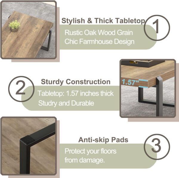FOLUBAN Coffee Table, Modern Rustic Wood and Metal Center Table, Industrial Cocktail Tea Table for Living Room, Oak, 44 Inch - Image 6