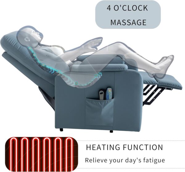P PURLOVE Power Lift Chair Electric Recliner for Elderly, PU Massage Recliner Chair with Side Pocket, Adjustable Massage and Heating Function for Adults, Squirrel Grey - Image 6