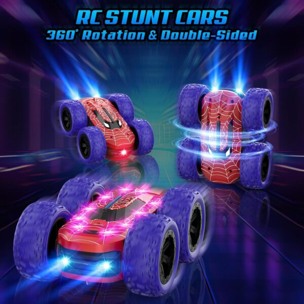 Remote Control Car for Boys, RC Cars for Kids with Colorful LED Lights, 2.4Ghz Double Sided 360° Flips 4WD Stunt Car, Rechargeable Toy Cars for Boys Girls Ages 4-6 5-7 6-8 8-12 Birthday Gift - Image 2