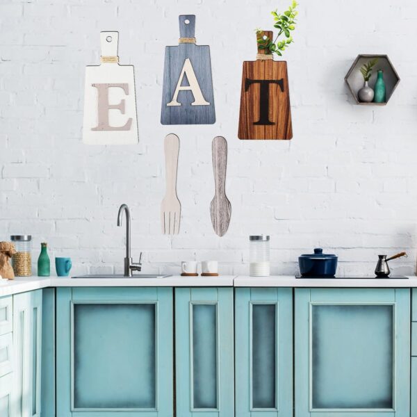 Jetec Rustic Primitive Country Farmhouse Kitchen Decorative Cutting Board with Eat Sign, Hanging Art, and Fork and Spoon Wall Decor in Gray, White, and Brown - Image 4