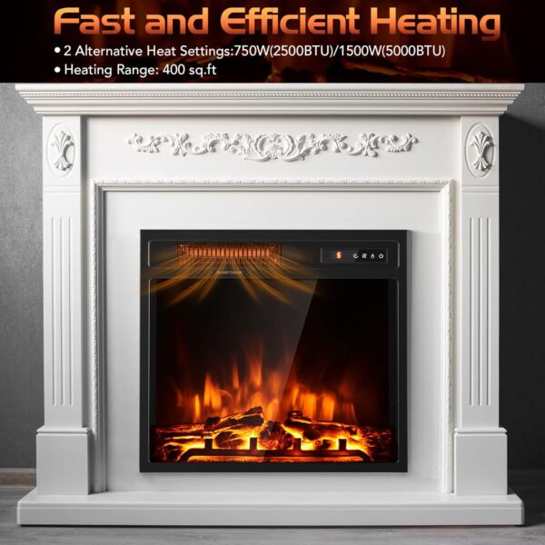 COSTWAY 18-Inch Electric Fireplace Inserts, 1500W Freestanding Recessed Fireplace Heater with Remote Control, Adjustable Flame Effect and Temperature, 9H Timer, Electric Fireplaces for Home Indoor Use - Image 2