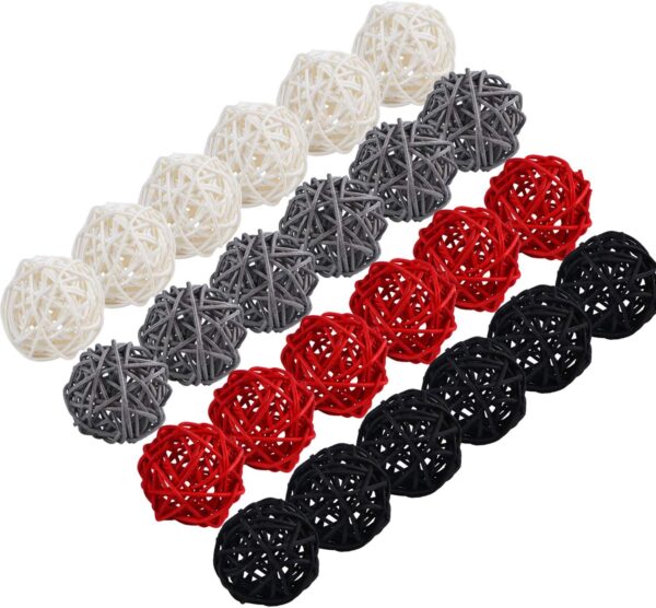 STMK 24 Pcs 2 Inch Rattan Balls Decorations, Wicker Balls Decorative for Home Decor DIY Vase Bowl Filler Ornament Baby Room Nursery Décor Wedding Table Decoration (Black, Grey, Red, White) - Image 3