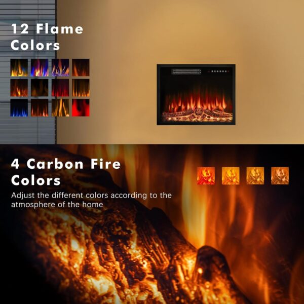BOSSIN 23 inch Electric Fireplace Insert with Stove Heater for TV Stand,LED Realistic Flame,Recessed Mounted Fireplace Heater with Remote Control,Fireplace with Adjustable Flame, Timer 750/1500W - Image 5