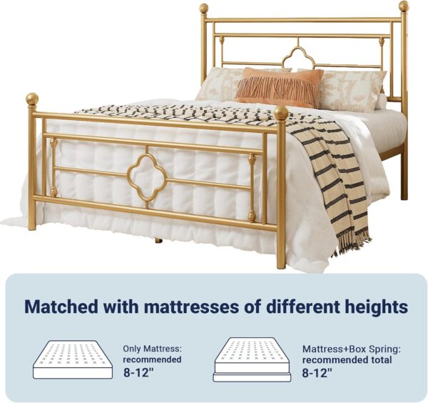 Allewie Queen Size Metal Platform Bed Frame with Victorian Vintage Headboard and Footboard/Mattress Foundation/Under Bed Storage/No Box Spring Needed/Noise-Free/Easy Assembly, Gold - Image 7