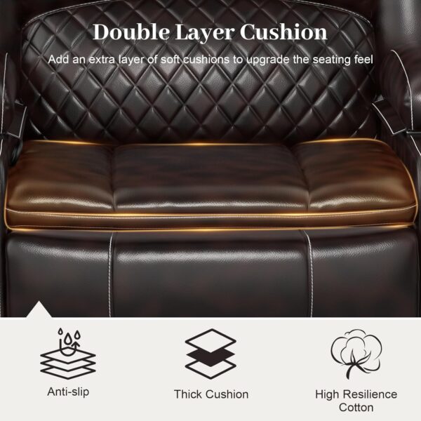 Recliner Chairs for Adults, Oversize Manual Reclining Chair with 2-Tier Cushions, Faux Leather Recliner Chair with Hidden Storage Space, Living Room Recliner Chairs with Cup Holders - Brown - Image 3